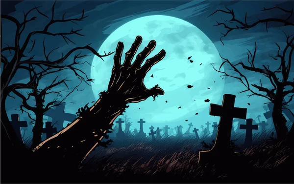 Ilustración Para Halloween Zombie Party Sobre Fondo Oscuro — Vector de stock