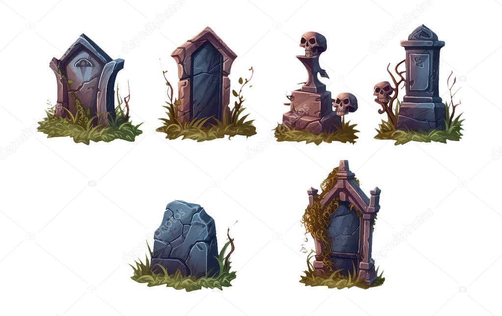 Ui set vector illustration of tombstone halloween concept isolated on white background.
