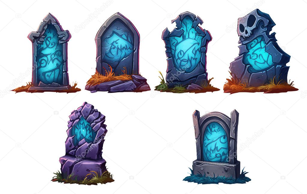 Set vector illustration of tombstone halloween concept isolated on white background.