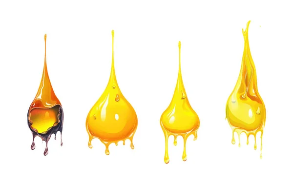 Set Vector Illustration Golden Oil Drop Oil Honey Isolate White — Vetor de Stock