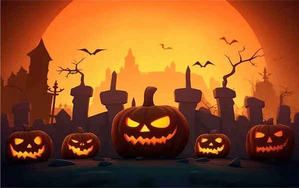 Citrouilles Halloween Clair Lune Couleur Orange Jaune — Image vectorielle