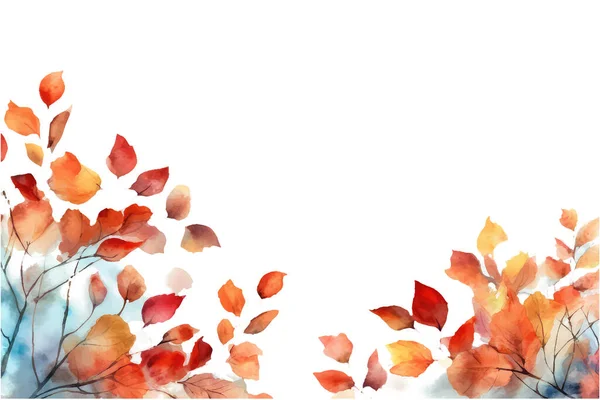 水彩絵具セット白い背景に隔離された秋のテーマフレームのベクトル図 — ストックベクタ