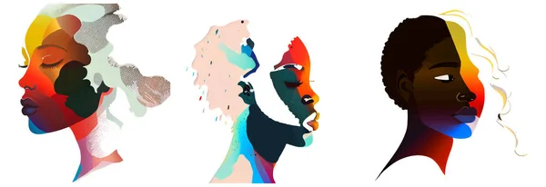 stock vector set vector illustration of african woman in rainbow colors isolate on white background.