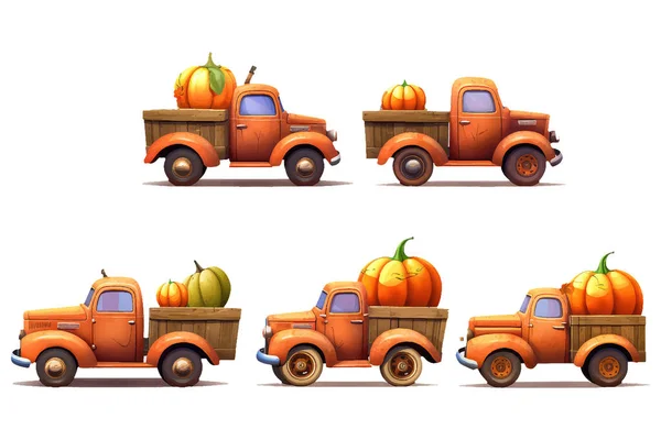 Set Vector Illustration Fermer Car Pumpkin Isolate White Background — Stock Vector