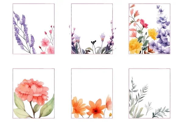 Set Vector Illustratie Van Floral Spring Boarder Frame Met Lege — Stockvector