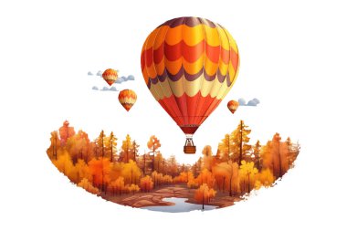 Kapadokya sonbahar seyahatinde sıcak hava balonunun vektör illüstrasyonunu beyaz arkaplanda izole et.