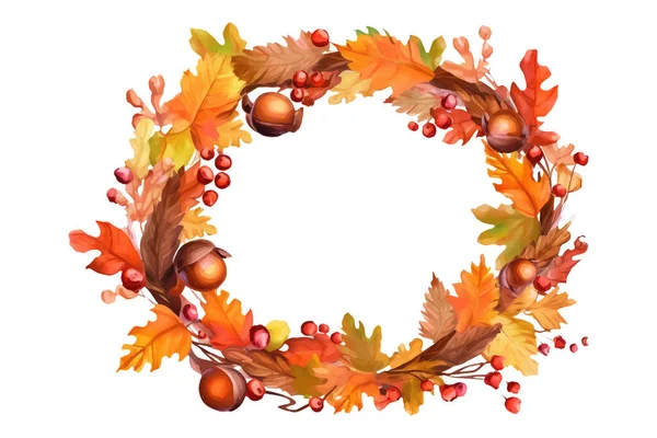 Set Vector Illustration Autumn Wreath Autumn Leaves Isolate White Background — Stock Vector
