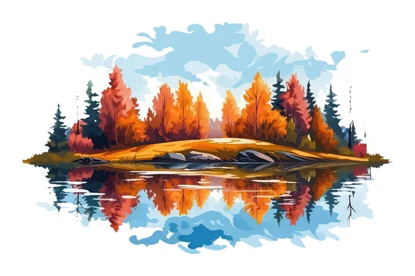 Illustration Vectorielle Forêt Automne Isolat Lac Sur Fond Blanc — Image vectorielle