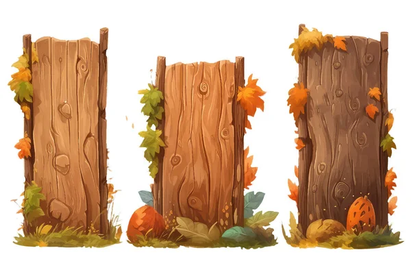 Vektor Illustration Der Holztafel Herbst Wald Isolieren Auf Weißem Hintergrund — Stockvektor