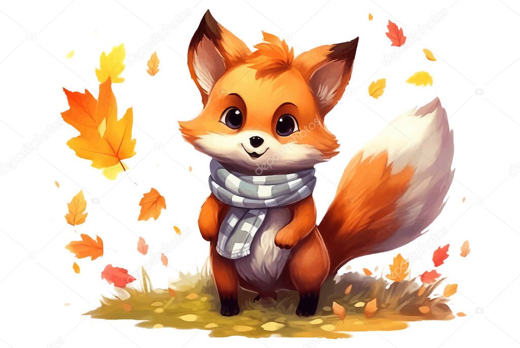 Ui set vector illustration of cute red fox in a scarf isolate on white background.