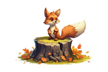 Tatlı kızıl tilki beyaz ormanda yalnız başına oturuyor. .