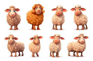 beyaz arkaplanda izole edilmiş video oyunu için çizgi film tarzında koyun ayarla.