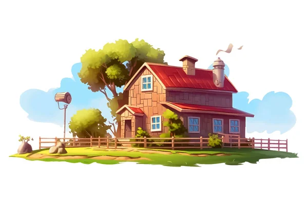 Mercato Agricolo Stile Cartone Animato Videogioco Isolato Sfondo Bianco — Vettoriale Stock