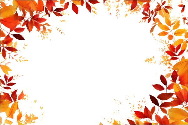 Autumn Leaves Border Isolated White Background — Stock Vector