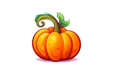 beyaz arkaplanda sonbahar balkabağı çizgi filmi simge için düz stil.