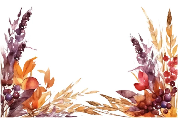 Осенний Акварель Красивая Осенняя Рамка Желудями Дубовыми Ветвями Листьями — стоковый вектор