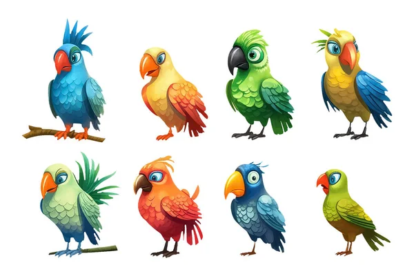 Set Birds Estilo Cartoon Para Jogo Vídeo Isolado Fundo Branco — Vetor de Stock
