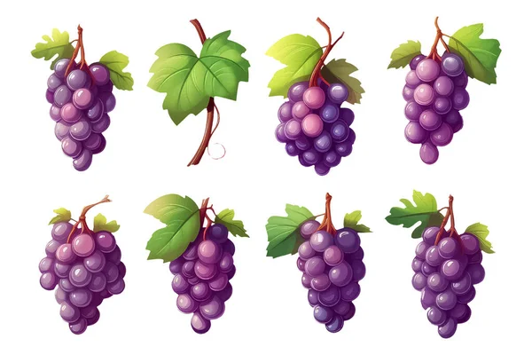 Set Grape Cartoon Style Video Game Isolated White Background — Stock Vector