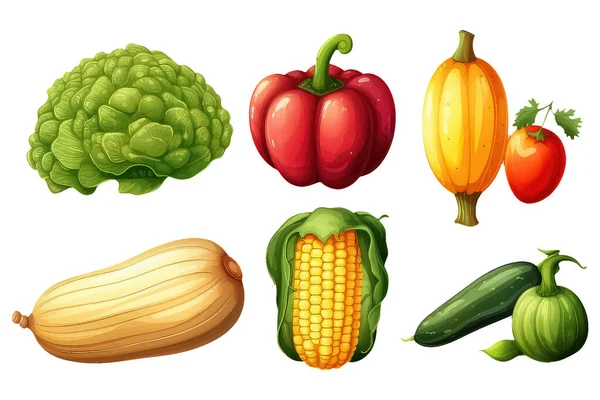 Definir Legumes Estilo Dos Desenhos Animados Para Jogo Vídeo Isolado —  Vetores de Stock