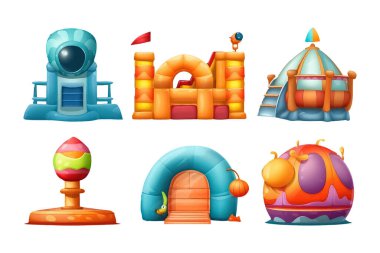 Çocuk oyun alanını beyaz arkaplanda izole edilmiş video oyunu için çizgi film tarzında ayarla.