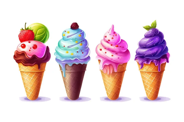 为在白色背景上隔离的电子游戏设置卡通风格的冰淇淋 — 图库矢量图片
