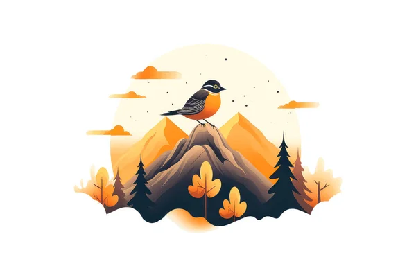 山の秋の森の風景鳥の背景色アイコンのためのフラットカラー — ストックベクタ