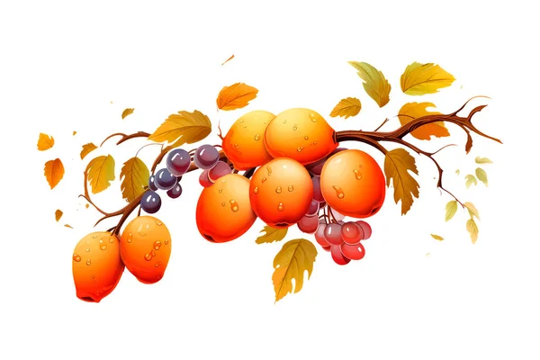 Cartoon Autumn Branch White Background Flat Style Icon — Stock Vector