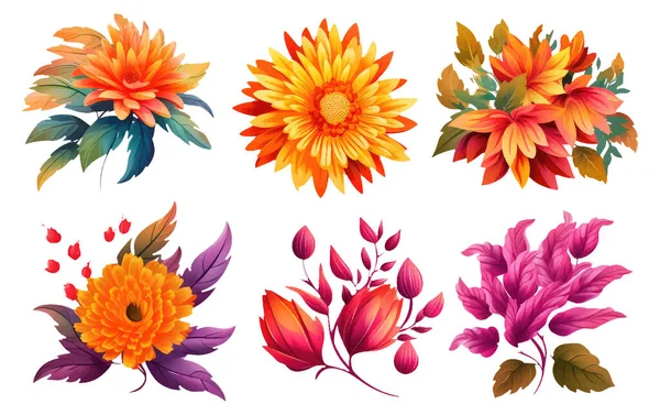 Set Vectoriel Illustration Automne Bouquet Éléments Isolés Sur Fond Blanc — Image vectorielle
