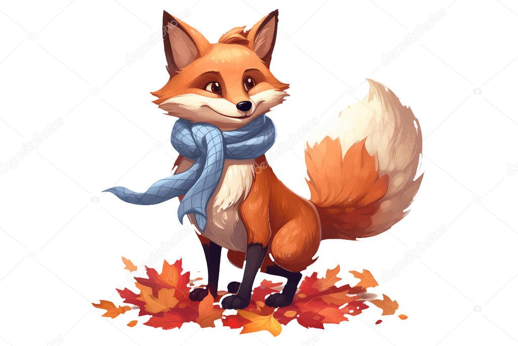 Ui set vector illustration of cute red fox in a scarf isolate on white background.