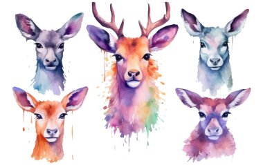 Geyiklerin sonbaharda beyaz arka planda izole edilmiş suluboya vektör çizimi.