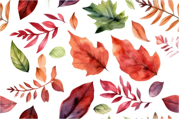Kırmızı Turuncu Yaprakların Suluboya Vektör Çizimi Beyaz Arkaplanda Izole — Stok Vektör