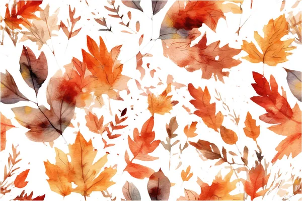 Watercolor Set Vector Illustration Red Orange Leaves Isolate White Background — Stock Vector