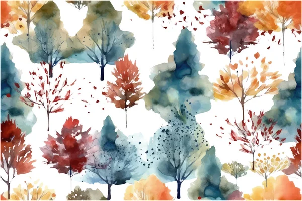 Akvarel Set Vektor Ilustrace Podzimního Stromu Izolovat Bílém Pozadí — Stockový vektor