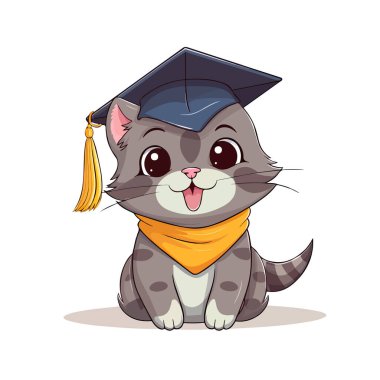 Beyaz arka planda sevimli bir öğrenci kedisi..