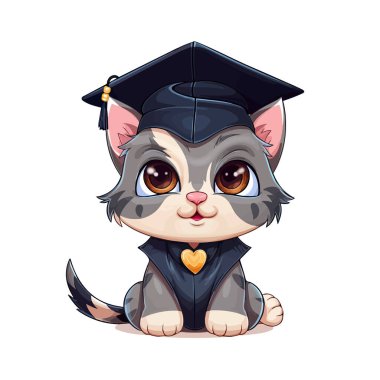 Beyaz arka planda sevimli bir öğrenci kedisi..