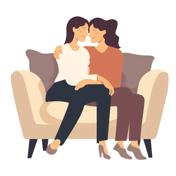 Zwei Frauen Sitzen Auf Einer Couch Eine Von Ihnen Trägt Stockvektor