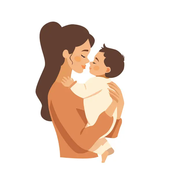 Eine Frau Hält Ein Baby Auf Dem Arm Handgemacht Ohne Stockvektor