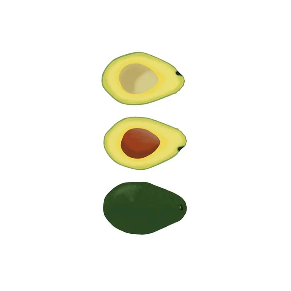 Illustratie Van Een Hele Avocado Gesneden Een Witte Achtergrond — Stockfoto