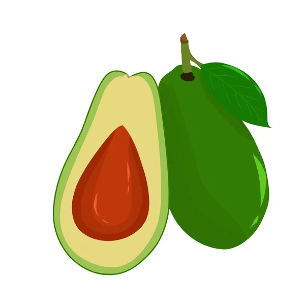 Illustration Whole Avocado Split Its Green Leaves — Stock Vector