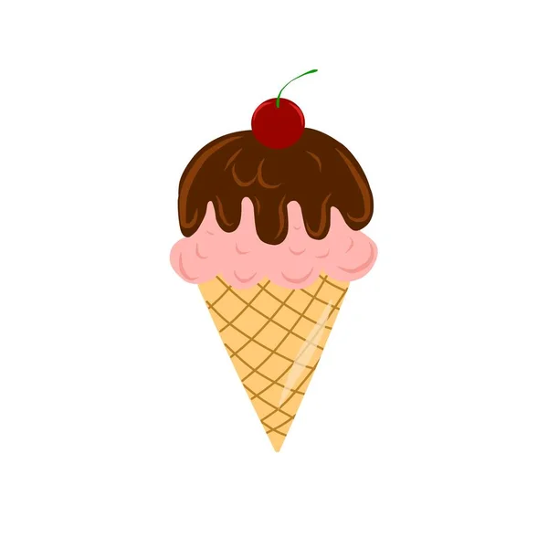 Üstünde kiraz olan çikolatalı dondurma külahı.