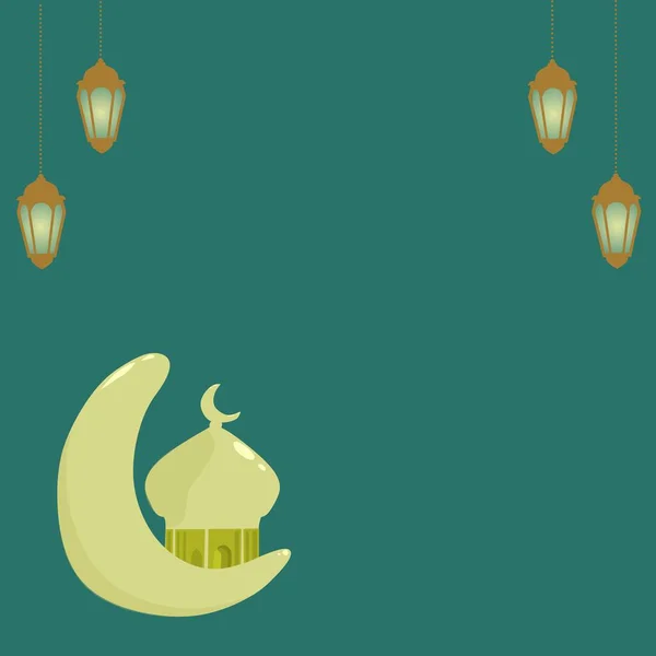 Geçmiş ay, cami ve aydınlık müslüman bayram tebrik kartı. 