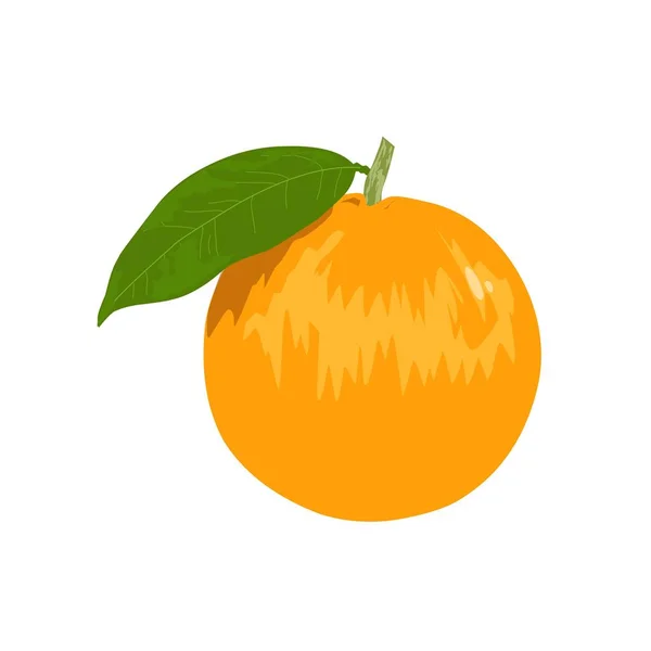 Ilustración Una Naranja Con Sus Hojas Verdes — Archivo Imágenes Vectoriales