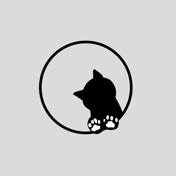 Logo Cat Circle Gray Background — Stock Vector