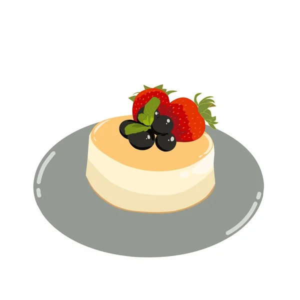 Üstünde yaban mersini, nane yaprağı ve çilek olan cheesecake 'in resmi.