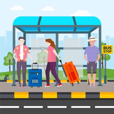 İnsanlar otobüs durağında toplu taşıma bekliyor.