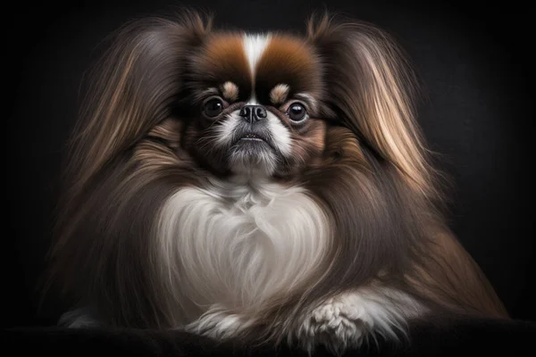 Elegant Japanese Chin Dog on Dark Background - Capturing the Graceful and Affectionate Traits of the Breed