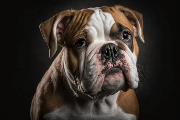 Powerful and Playful Bulldog Dog on a Dark Background