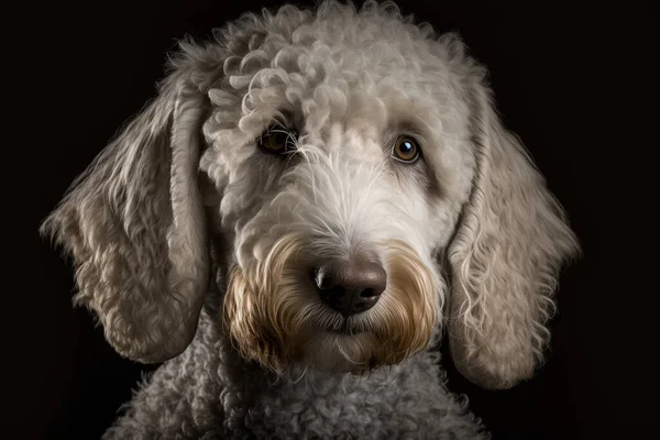 Elegant and Hypoallergenic Bedlington Terrier Dog on a Dark Background