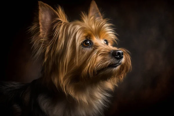 Beautiful Silky Terrier Dog on Dark Background: Discover the Graceful and Lively Personality of this Adorable Breed