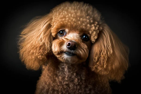 Elegant and Playful Toy Poodle Dog on Dark Background: The Perfect Combination of Charm and Intelligence